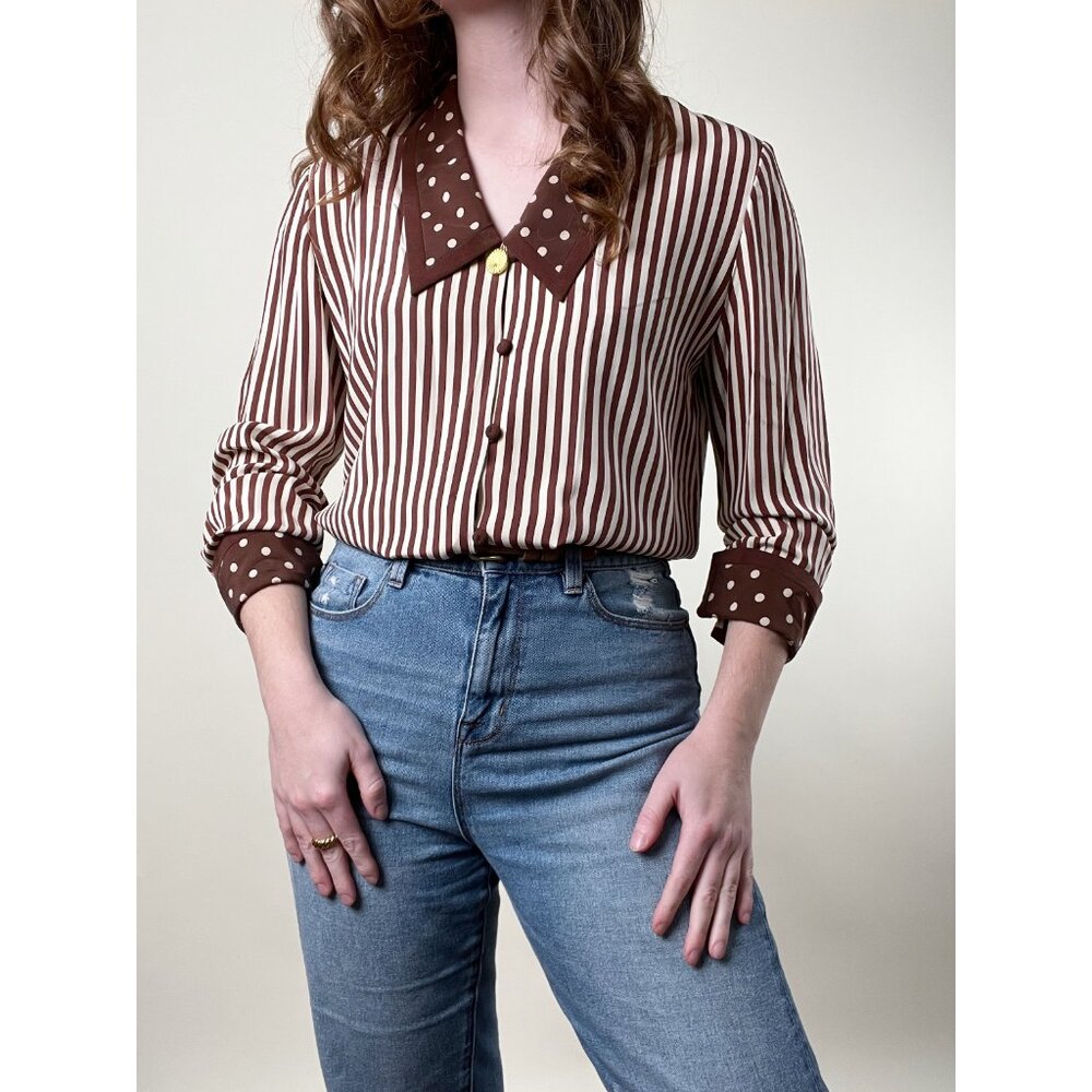 Vintage 100% Silk Button Down Long Tunic Top Blouse Print Oversized Relaxed Fit - Picture 9 of 9